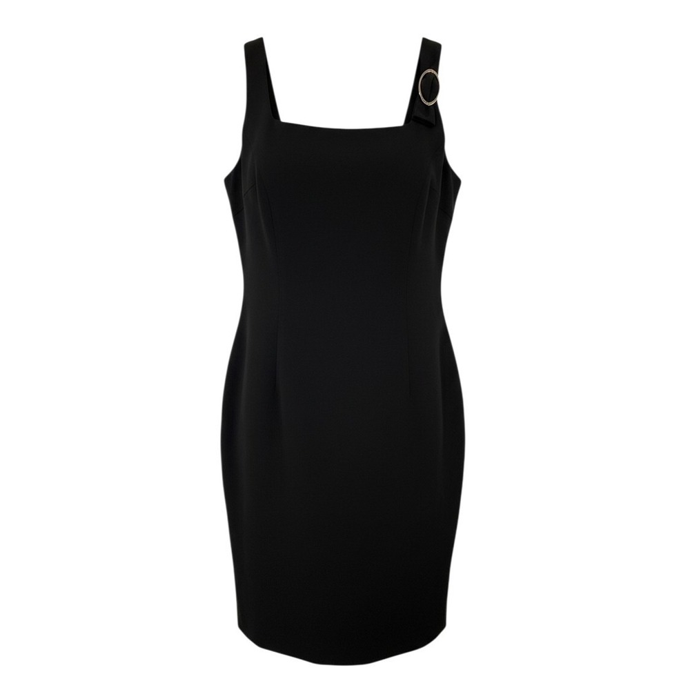 Jones New York Dress Size 10 Black Sheath Square Neck Removable Buckle